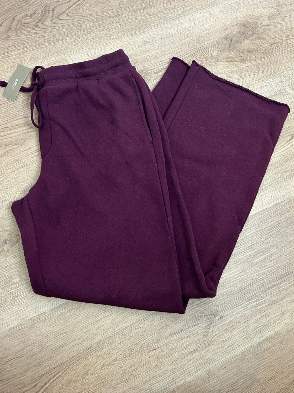 NWT J. Crew 100% Cotton Heritage Terry Wide Leg Drawtsring Sweatpant in Maroon